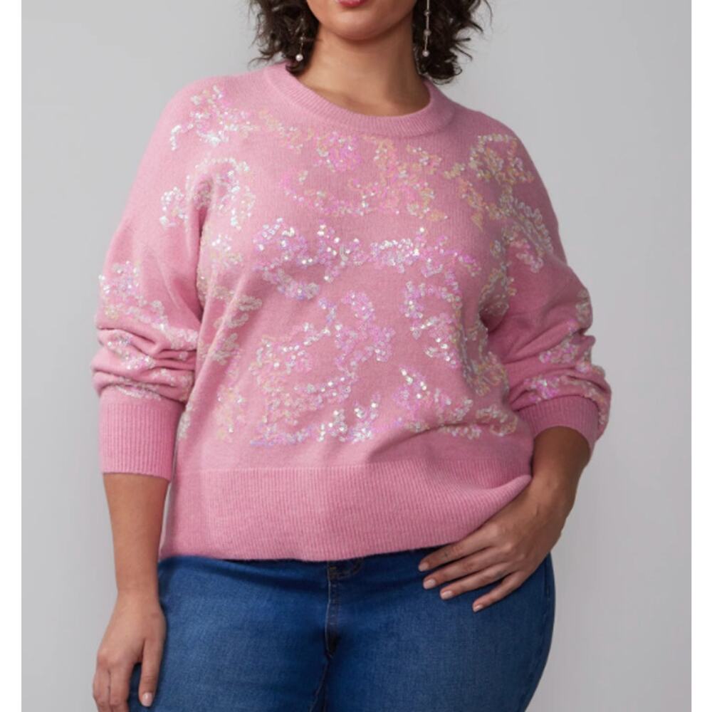 NY&C NWT Women's Plus Size‎ 4X Pink Sequin Fairy Feminine Sweater